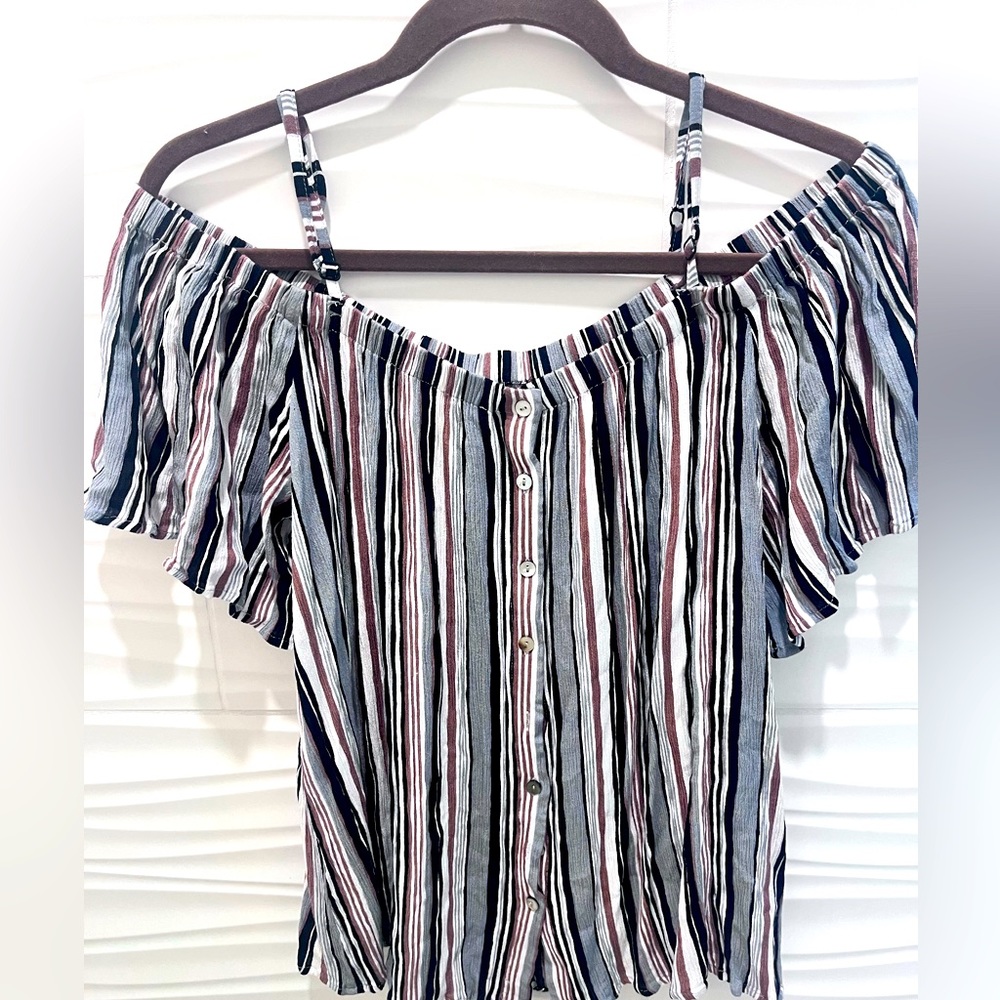 Off the shoulder button up shirt
